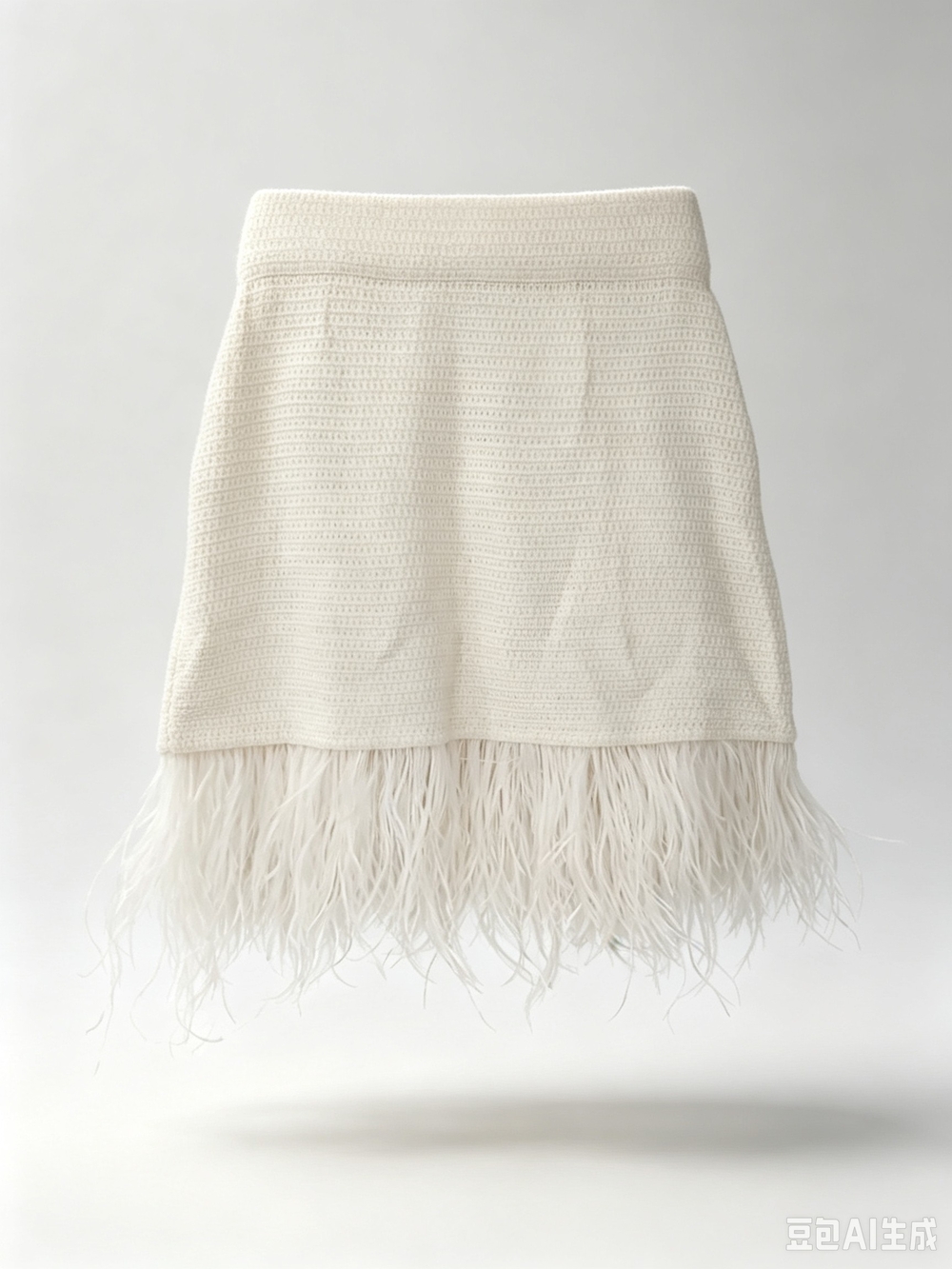 Frame Cream Feather-Trim Knit Skirt